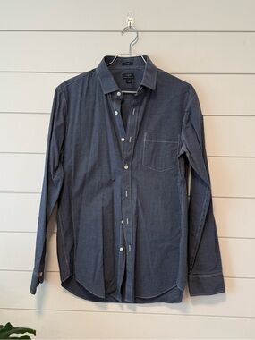 J. Crew Men's Navy Micro-Check Button-Down Shirt Stretch Wrinkle Free Thompson L